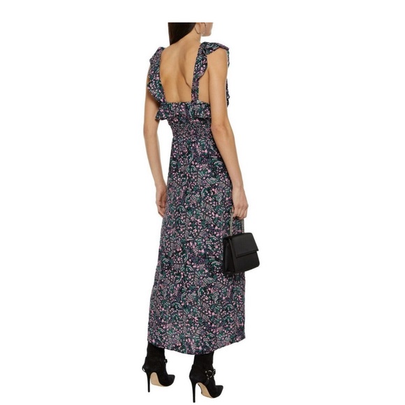 IRO Santu Ruffled Shirred Crepe De Chine Floral V-Neck Maxi Dress, 40 / US 8 - Picture 2 of 8